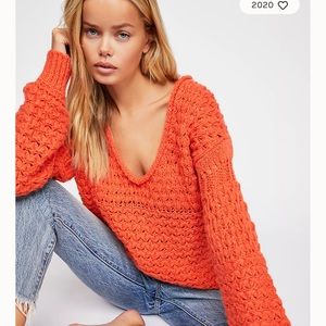 Free People Crashing Waves Orange Sweater. Size Medium